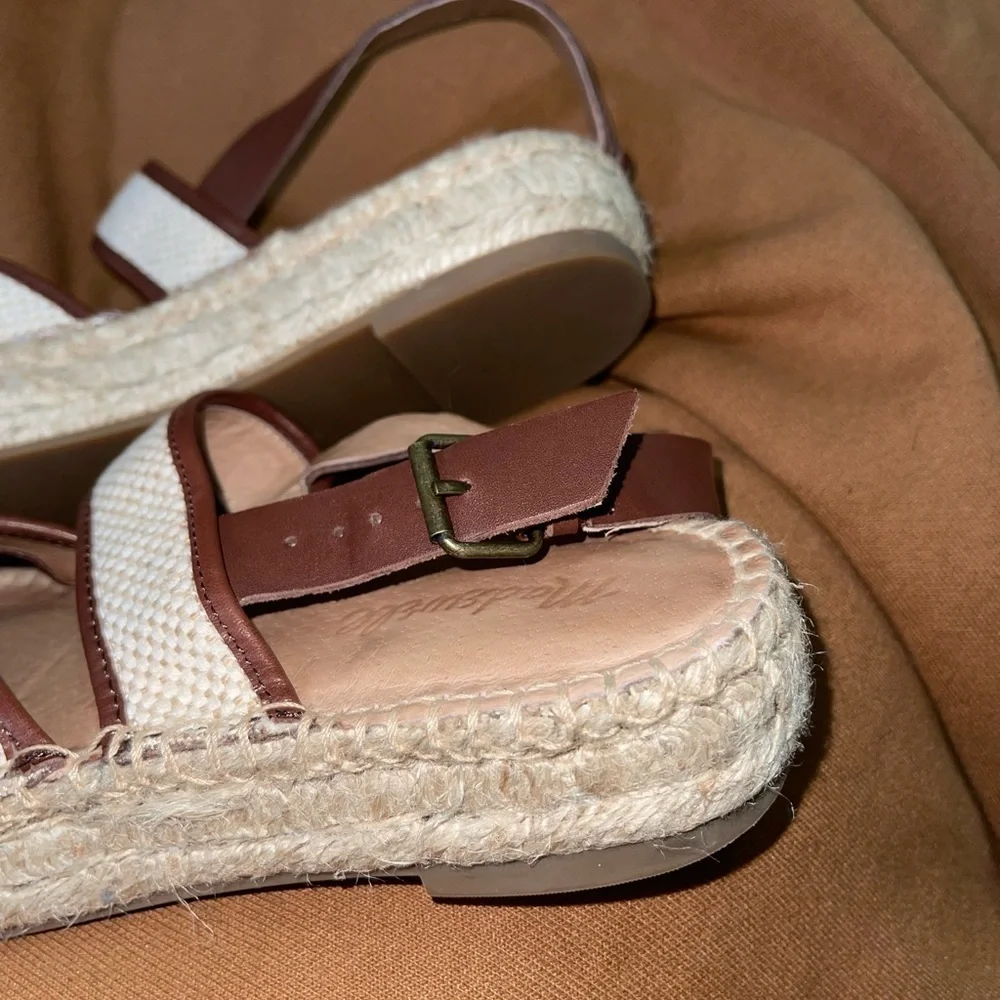 NWOB Madewell Womens The Julie Espadrille Sandal Canvas/Leather in Rich Brown 8
